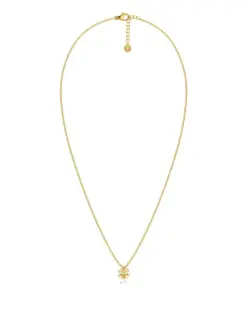 Detaljbild av guldpläterat halsband med stiliserat fyrklöver