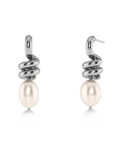 Swivel Pearl L Steel örhängen från Edblad – elegant pearl hoops i stål