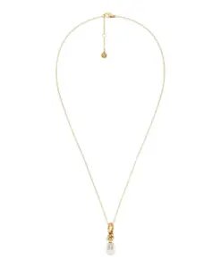 Detaljbild av guldpläterat halsband med imitationpärla och vridbar kedja