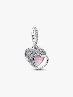 Hjärtformad dubbel hängberlock i sterlingsilver med rosa emalj – Pandora 794456C01 mamma dotter