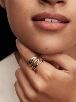 Pandora Tvåfärgad Sammanflätad Ring på modell – silver och guld Pandora Essence bandring