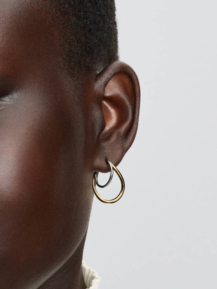 Pandora 264657C00 närbild – dubbla organiska hoops sterlingsilver varierad tjocklek