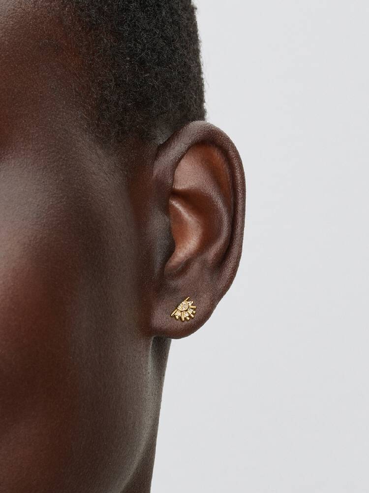 Pandora 264627C01 närbild – delade stiftörhängen 14k guld med CZ solmotiv Celestial-serien