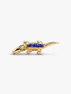 Pandora alligator berlock sidovy – 14k guld grönt lapis lazuli djup reptil djurberlock Moments