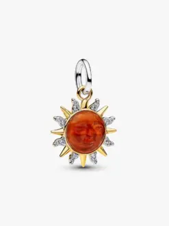 Snurrande sol tvåfärgad hängberlock Pandora sterlingsilver 14k guld bränt orange Muranoglas 764703C01