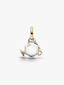 Närbild Pandora trofé hängberlock – skulpterad trofé 14k guld sterlingsilver disc CHAMPION gravyr