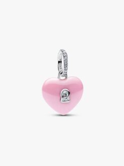 Rosa hänglåsberlock i keramik med hjärta Pandora sterlingsilver kubisk zirkonia YOURS – 794424C01