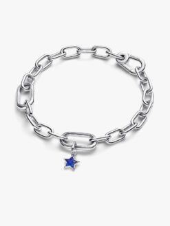 Närbild Pandora blå stjärna minihängberlock framsida – imiterad lapis lazuli djupblå nyanser silver
