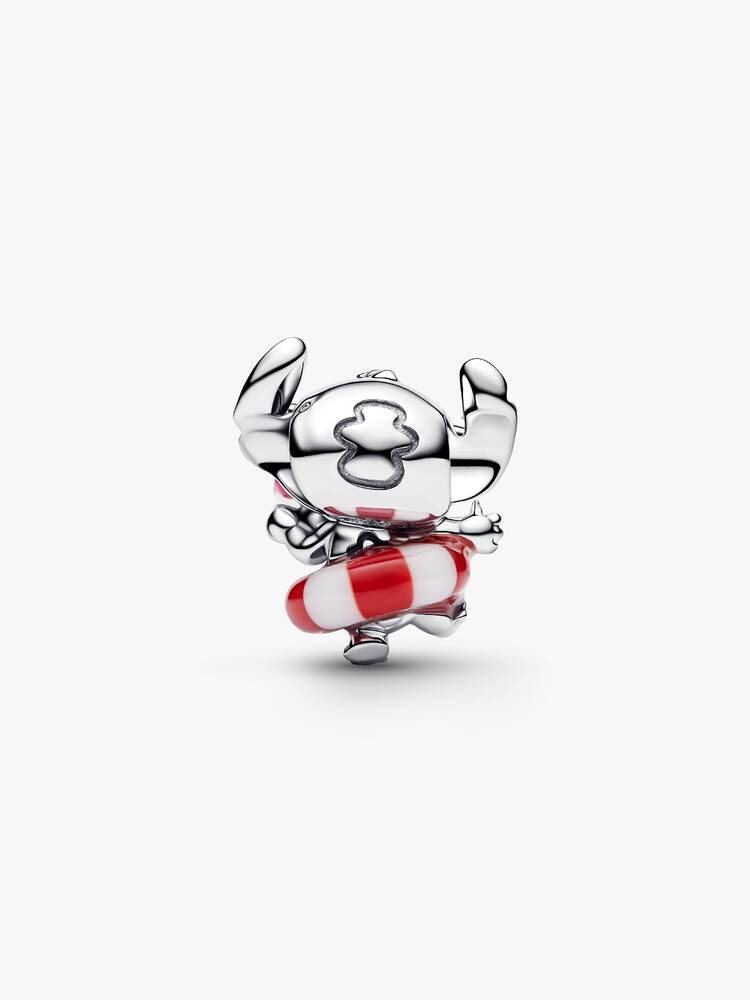 Närbild Pandora Stitch Summer Fun berlock – Muranoglas badring emaljerade solglasögon sommar detalj