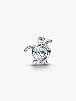 Öppen havssköldpadda berlock Pandora sterlingsilver openwork turkosa ögon hav symbol – 794697C01