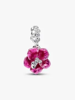 Hibiscus hängberlock Pandora sterlingsilver transparent rosa emalj klara stenar sommar 2026 – 794698C01