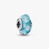 Turkosfärgat muranoglas glitter berlock Pandora sterlingsilver turkos texturerad yta 794701C01