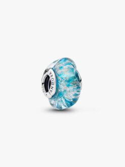 Turkosfärgat muranoglas glitter berlock Pandora sterlingsilver turkos texturerad yta 794701C01