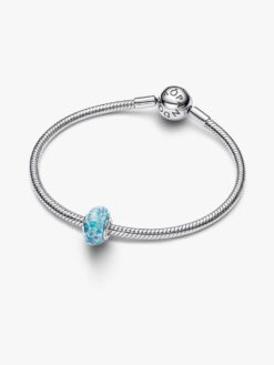 Pandora turkos muranoglas glitter berlock sidovy – rundad form sterlingsilver Moments sommar 2026