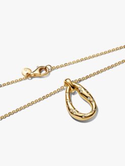 Pandora 364666C01 närbild – organisk oval 14k guld infällda stenar flush-set Pandora Essence hängsmycke