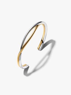 Tvinnad tvåfärgad öppen armring Pandora sterlingsilver 14k guld naturinspirerad manschett 2026 – 564656C00
