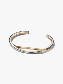 Pandora tvinnad tvåfärgad öppen armring stack ESSENCE – silver guld stapelbar manschett stilad 2026