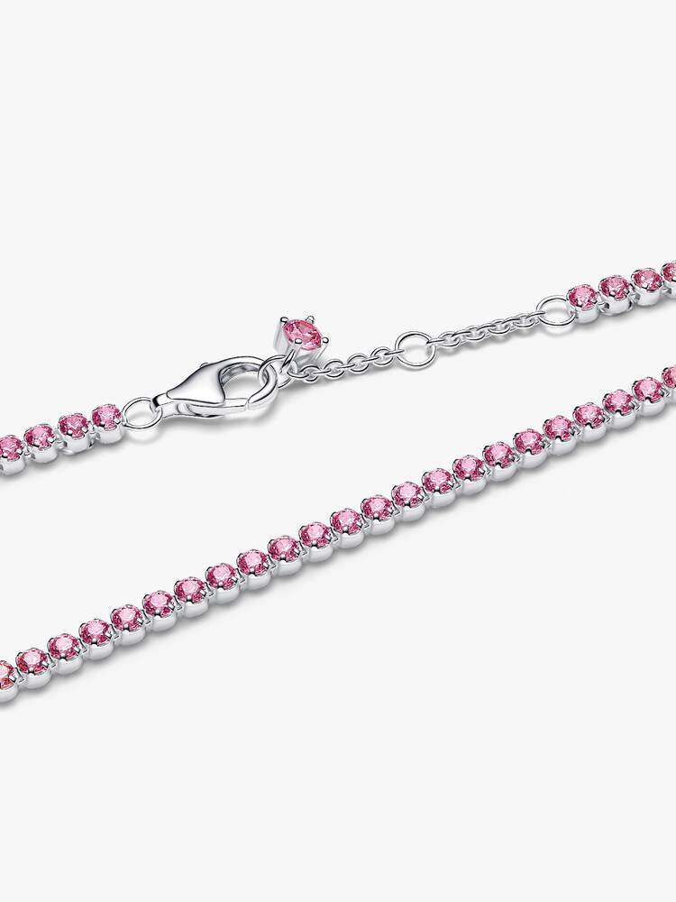 Pandora rosa tennisarmband 593927C02 – detalj hängsten hummerlås sterlingsilver orkidrosa