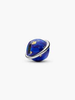 Himmelsblå planetberlock från Pandora i djupblå lapis lazuli-imitation med platinapläterad ring