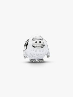 Snöig yeti-berlock från Pandora i vit emalj med strukturerad päls och kubisk zirkonia